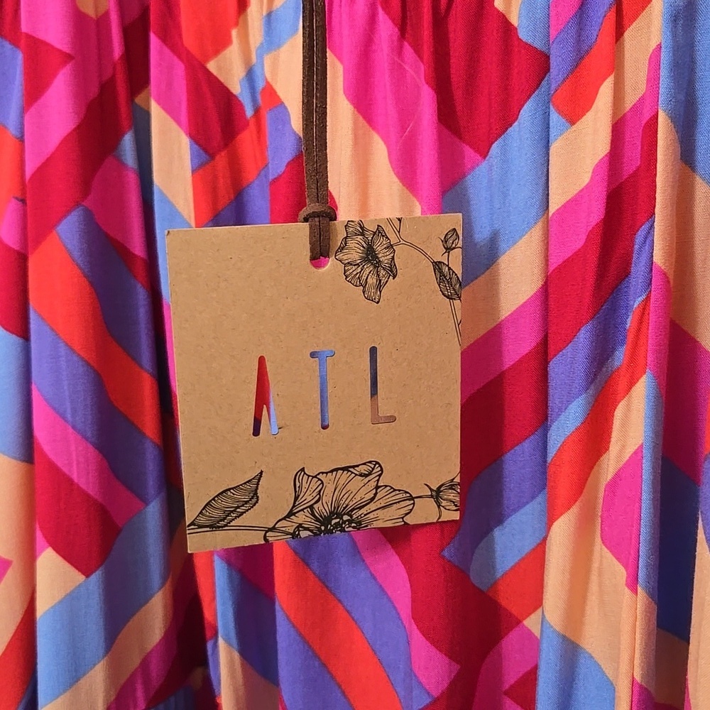 Anthropologie Abel The Label Pink Blue Red Lilac Purple Peach Geometric Maxi MED - Picture 3 of 8